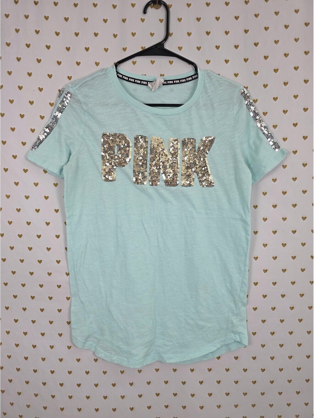 Victorias Secret PINK Bling Sequined Logo Short Sleeve Tee shirt Small